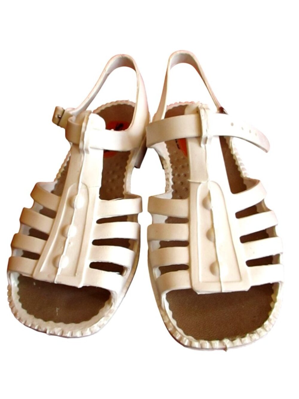 Vtg 70s Girls Sandals 12-14 NEW True WHITE RUBBER SLIP ON MEXICAN SANDALS SANDAK